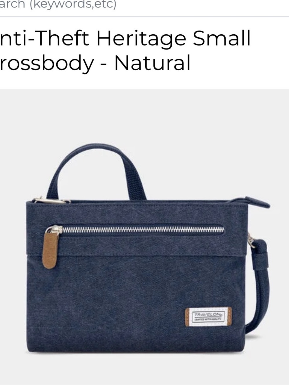 Travelon Navy Crossbody Bag with Brown Accent Pull